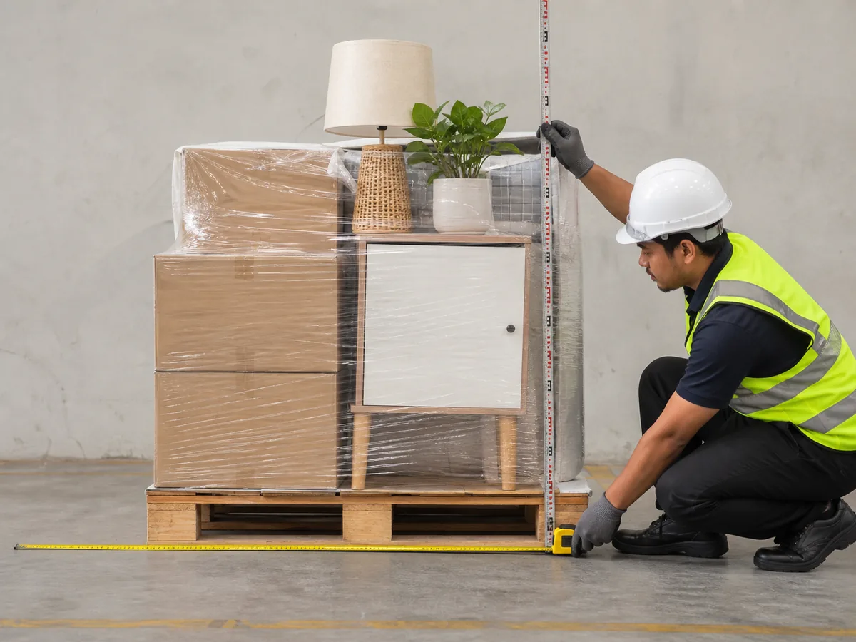 Pallet barang rumah sedang diukur